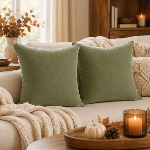 JoraLion Chenille Lumbar Pillow Covers 18x18 inch Olive Sage Green - Image 6