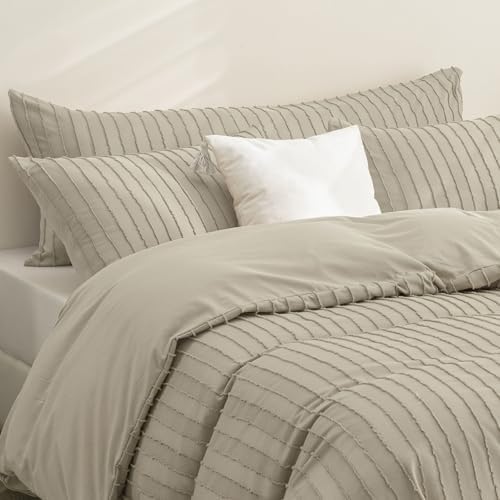 JELLYMONI Khaki Striped Tufted Pillowcases Body Size 20" x54" - Image 6