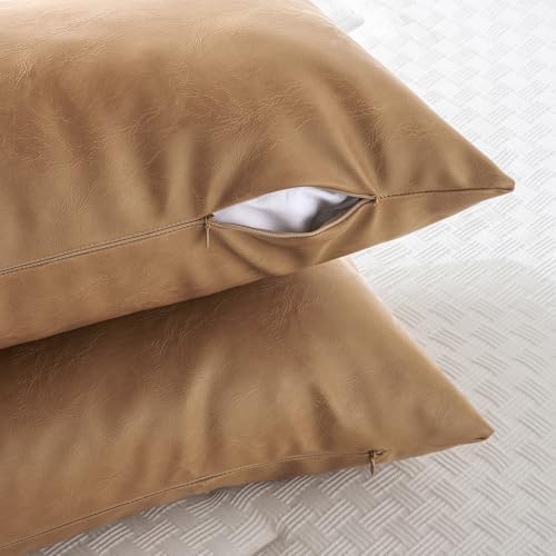 Fancy Homi Light Brown Boho Long Lumbar Faux Leather Body Decorative Throw - Image 4