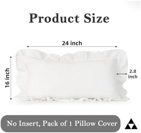 JoraLion Ruffled Lumbar Pillow Cover 16x24 Solid White - Image 4