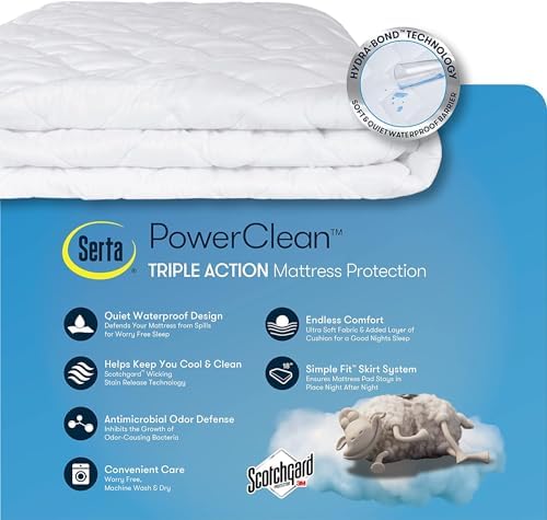 Serta Power Clean Triple Action Waterproof Mattress Pad, Twin XL - Image 5