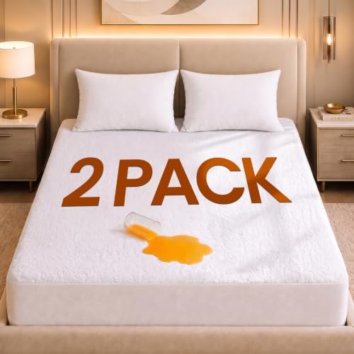 King Size Mattress Protector Waterproof 2 Pack, Premium 200 GSM Terry Mattress by UTOPIABEDDING
