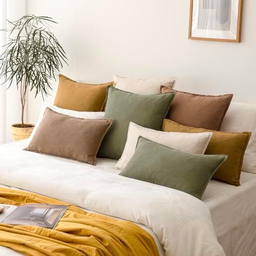 Foindtower Linen Decorative Throw Pillow Covers 22x22 Olive Branch Green - Image 7