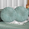 HIG Set of 2 Aqua Velvet Decorative Round Pleated Throw Pillows by HIG