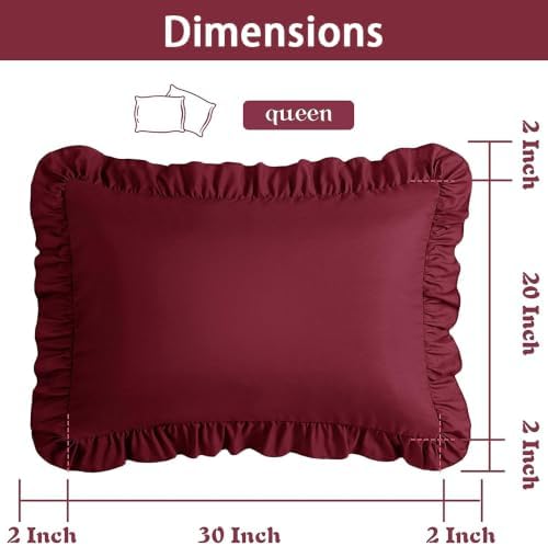 Ruffle Pillow Case Queen Size Set of 2, Wine Red - Image 2