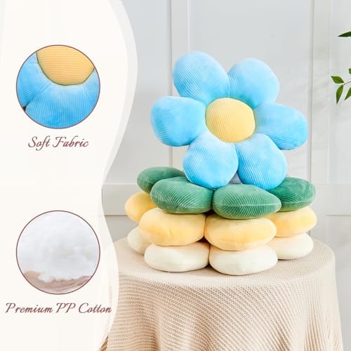 Kcvvcr Blue Flower Pillow, 14.9" Cute Flower Shaped Floor Pillow, Aesthetic - Image 4