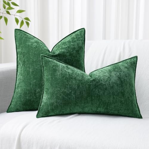 decorUhome Chenille Green Velvet Throw Pillow Covers 12x20 Set of 2 - Image 5