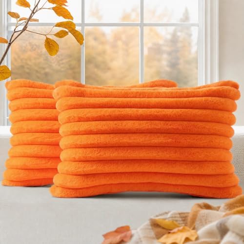 decorUhome Fall Faux Fur Throw Pillow Covers 12x20 Set of 2 Orange by decorUhome