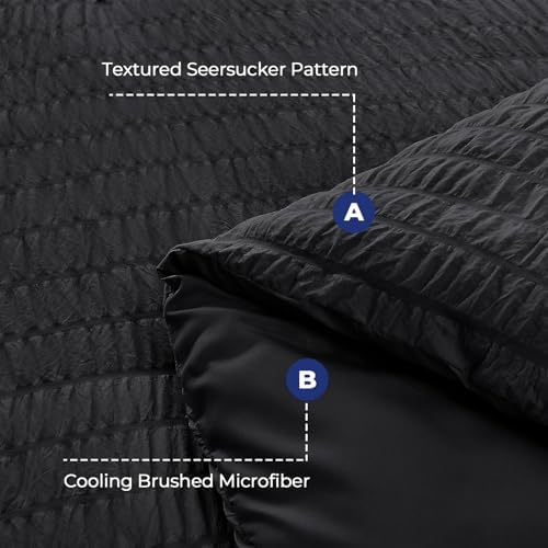 HYMOKEGE Black Queen Comforter Set Seersucker 7 Pieces, All Season Luxury Bed - Image 4