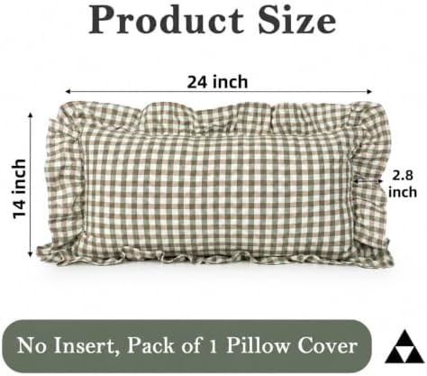 JoraLion Ruffled Lumbar Pillow Cover 14x24 Gingham Green - Image 4