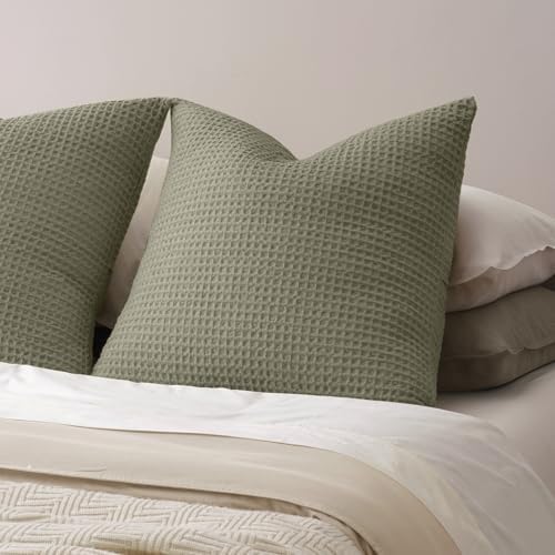 PHF Ultra Soft Waffle Weave Euro Shams 26" x 26", Dusty Sage, No Insert - Image 6