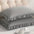 Ruffled King Pillow Shams, 2 Pack, 20x36 Inches, Smoke Grey by Aerlomi