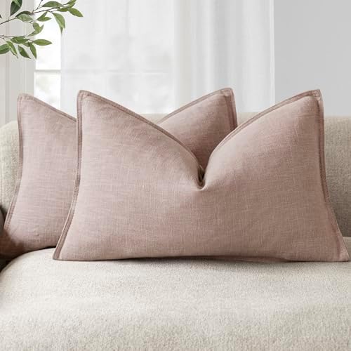 Foindtower Decorative Linen Lumbar Throw Pillow Covers 12x20 Dusty Pink by Foindtower