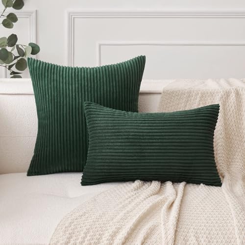 MIULEE Decorative Corduroy Throw Pillow Covers Set of 2 18x18 Army Green - Image 3