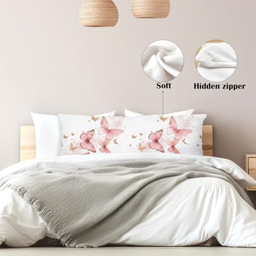 Pink Butterfly 20x54 Body Pillow Cover, Preppy Girly Room Decor Aesthetic - Image 5