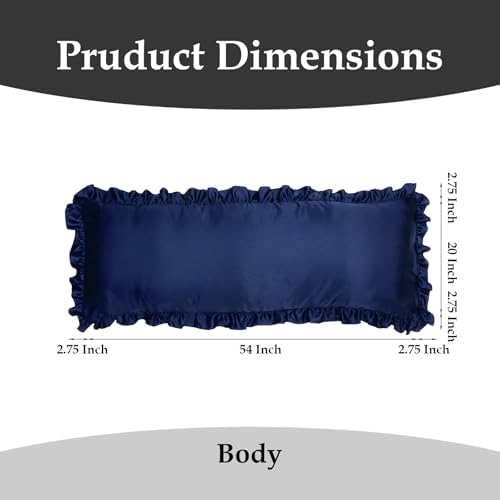 2 Pack Ruffle Satin Pillowcases Body Size 20"x54" Navy Blue - Image 2