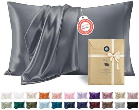 Bedsure Satin Pillowcases Standard Set of 2, Silky Pillow Cases, Space Grey by BEDSURE