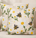Embroidered Throw Pillow Covers 18x18 Inch, Flower Bee by Kokaaee
