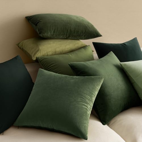 MIULEE 24x24 Inch Pack of 2 Euro Velvet Throw Pillow Covers Moss Green - Image 4