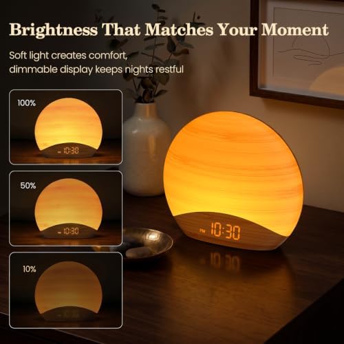 REACHER Natural Wood Grain Sunrise Alarm Clock, Sound Machine & Night Light - Image 6