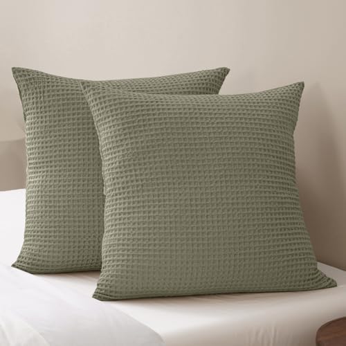 PHF Ultra Soft Waffle Weave Euro Shams 26" x 26", Dusty Sage, No Insert by PHF