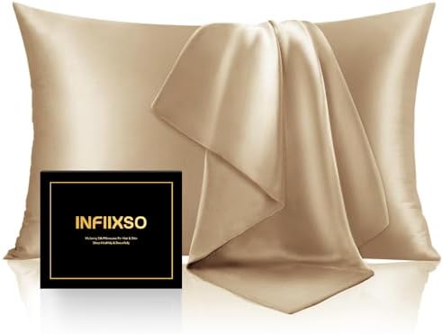 INFIIXSO Silk Pillow Cases 2 Pack, Standard Size, Hidden Zipper by INFIIXSO