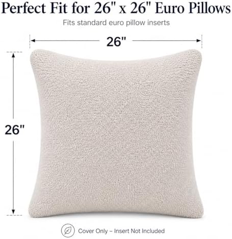 REAFORT Sherpa Euro Sham Cover 26"x26", Zipper Closure - Image 2