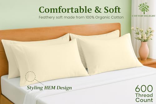 Cotton Delight 100% Organic Cotton Standard Pillowcases Set of 2 – 600 Thread - Image 2