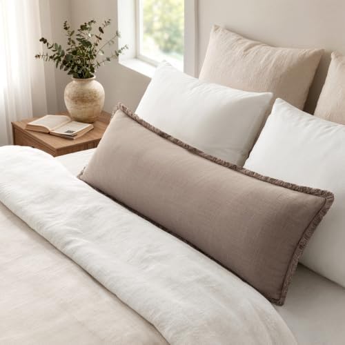 MIULEE 14x36 Long Linen Fringe Lumbar Pillow Covers Set of 1 Dune - Image 6