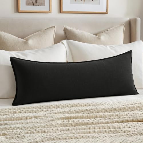 MIULEE Decorative Linen Lumbar Pillow Cover 14x36 Inch Black by MIULEE