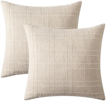 MIULEE Linen Plaid Pillow Covers Decorative 20x20 Natural Beige - Image 7