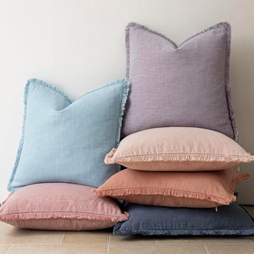 Foindtower Boho Linen Fringe Lumbar Throw Pillow Covers 12×20 Light Purple - Image 6