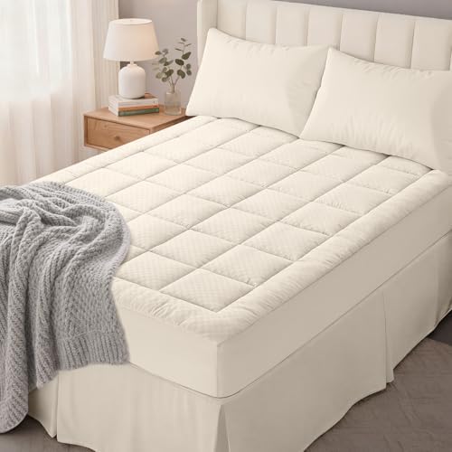 OLANLY California King Quilted Fitted Mattress Pad, Ivory White by OLANLY