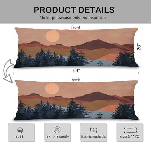 Boho Sun Mountain 20x54 Body Pillow Cover Case, Mid Century Modern Sun Mountain - Image 2