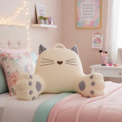 Pink Cat Backrest Reading Pillow – Cute Kawaii Bed Rest Pillow - Image 2