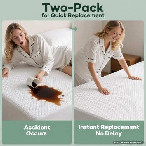 OhGeni 100% Waterproof Mattress Protector, Fitted Sheet, Full-2 Pack - Image 4