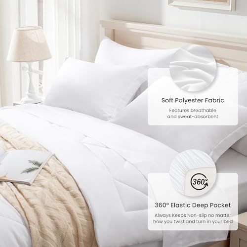 Love's cabin Queen Comforter Set White, 7 Pieces Queen Bed in a Bag, All Season - Image 4