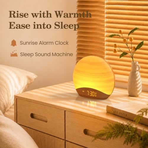 REACHER Natural Wood Grain Sunrise Alarm Clock, Sound Machine & Night Light - Image 3