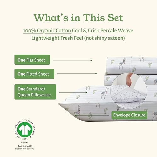 California Design Den Organic Cotton Twin Bed Sheet Set, Llama Print - Image 4