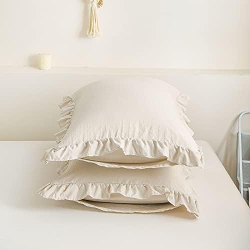 Merryword Beige Pillowcases Standard Ruffled Pillow Shams 20x26inch Beige Gray - Image 3