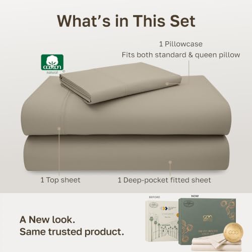 California Design Den 600 Thread Count Twin Sheets, Cool Taupe - Image 3