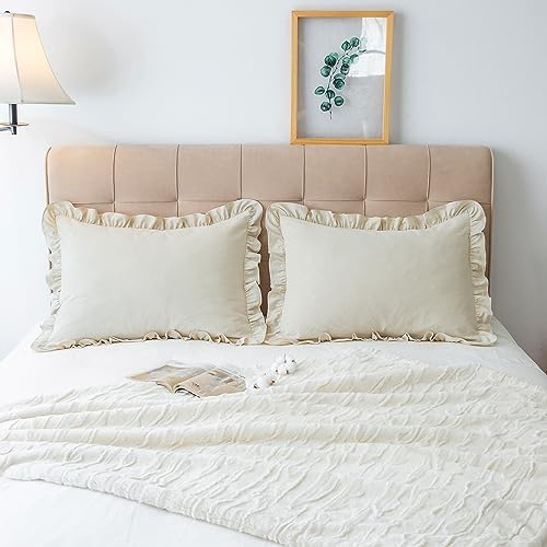 GLORY SEASON Pillow Shams Set of 2 Washed 100% Cotton Retro Ruffle Flounces - Image 3