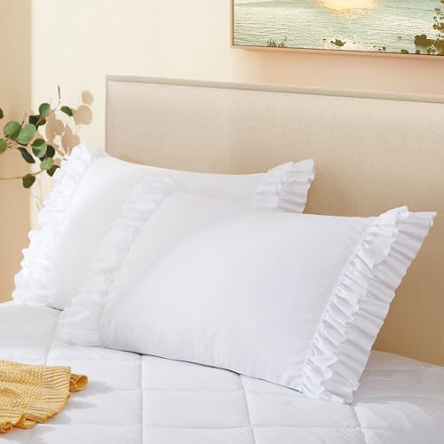 Vonty White Ruffled Pillow Cases Set of 2, Body Size, 20x54 Inch - Image 7