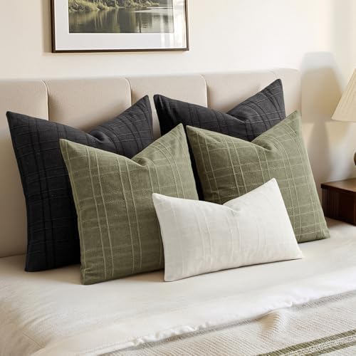 MIULEE Linen Plaid Pillow Covers Decorative 20x20 Sage Green - Image 5