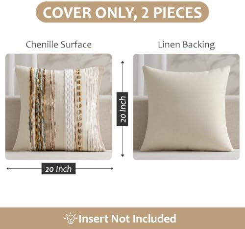 ANRODUO Decorative Boho Pillow Covers Orange White 20x20 Inch Pack of 2 - Image 6