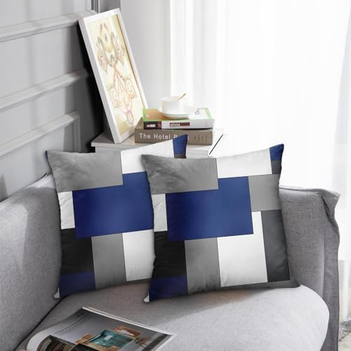 Emvency Throw Pillow Covers Set of 2, 16 x 16 Inch, Dark Blue Geometric - Image 2