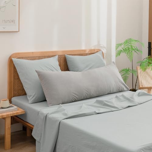BESTOUCH Washed Cotton Pillowcases Linen Feel Northern Droplet Grey Euro - Image 4