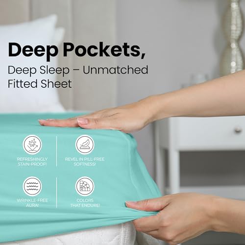 Twin Fitted Sheet, Ultra Soft Fits Up to 15 Inch Deep Pocket, Spa Blue - Image 4