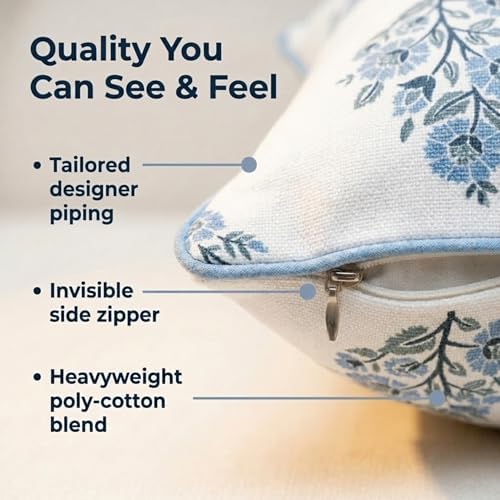 Jillien Harbor “The Camille” Floral Block Print Pillow Cover – Soft Blue and - Image 5