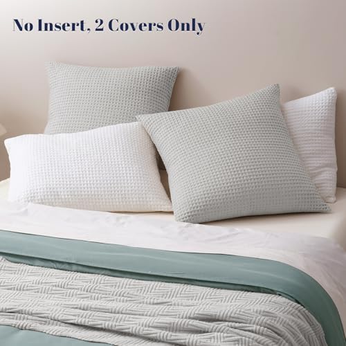 PHF Ultra Soft Waffle Weave Euro Shams 26" x 26", Light Grey, No Insert - Image 3